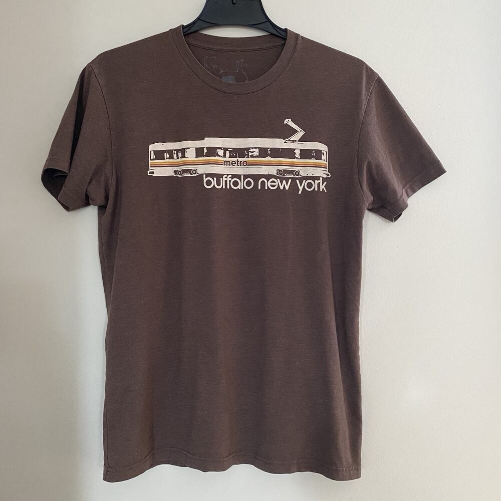 Buffalo, New York Metro Rail T-shirt Brown Retro Throwback Style Unisex Subway